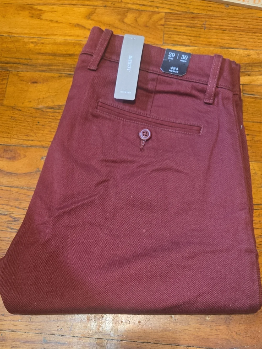 NWT- J. Crew 484 Stretch Slim Fit Pants  Burgundy 29x30 - E1589